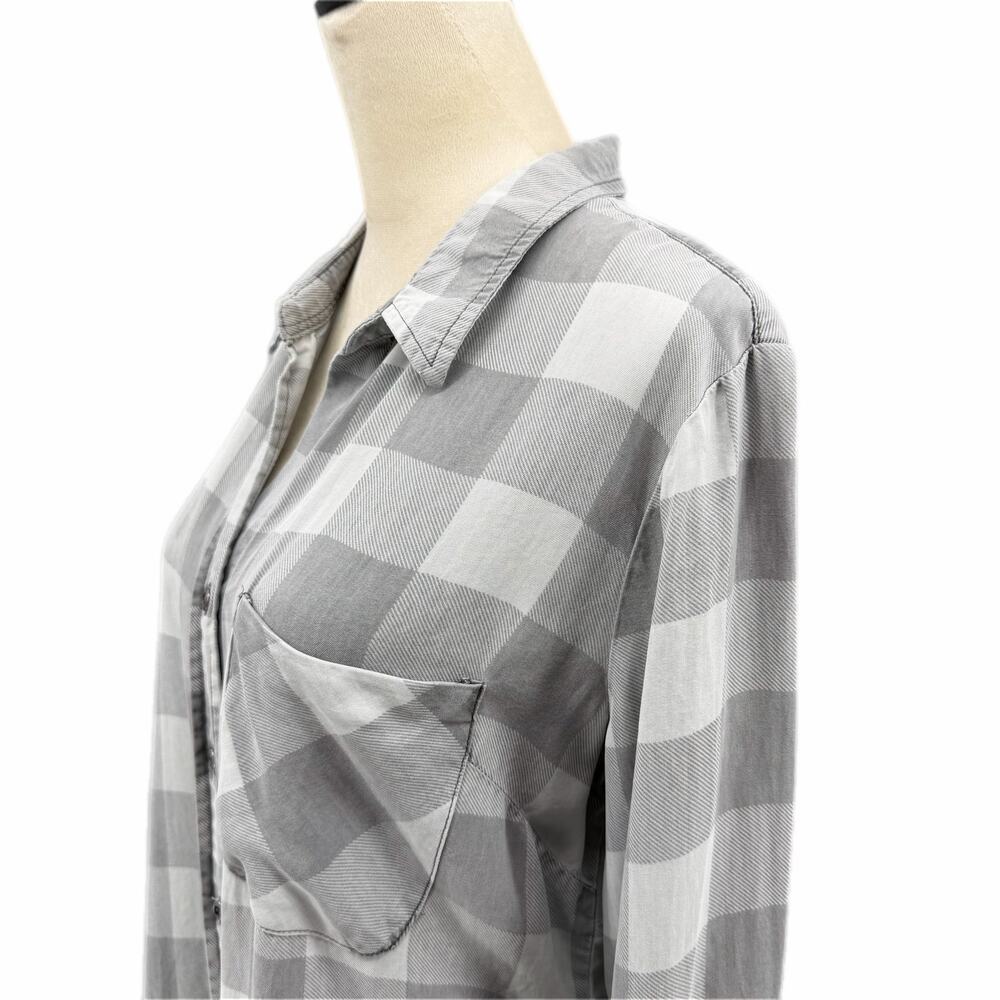 Billy T Gray Plaid Button Up Long Sleeve Collared Lightweight Soft Fall Blouse - Picture 5 of 13